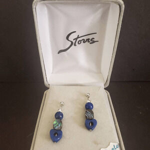 Storrs Wild‎ Pearle Abalone Shell Earrings Dangle Blue New Zealand in Gift Box